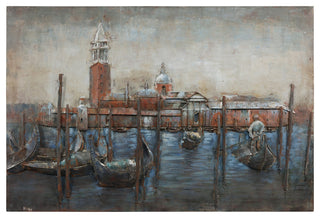 Gondolas Wall Art Mixed Media Hand Painted Iron Wall Sculpture, 48"x 32"