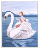 Woman And Swan Blue Water Animal Painting, 10"x15"