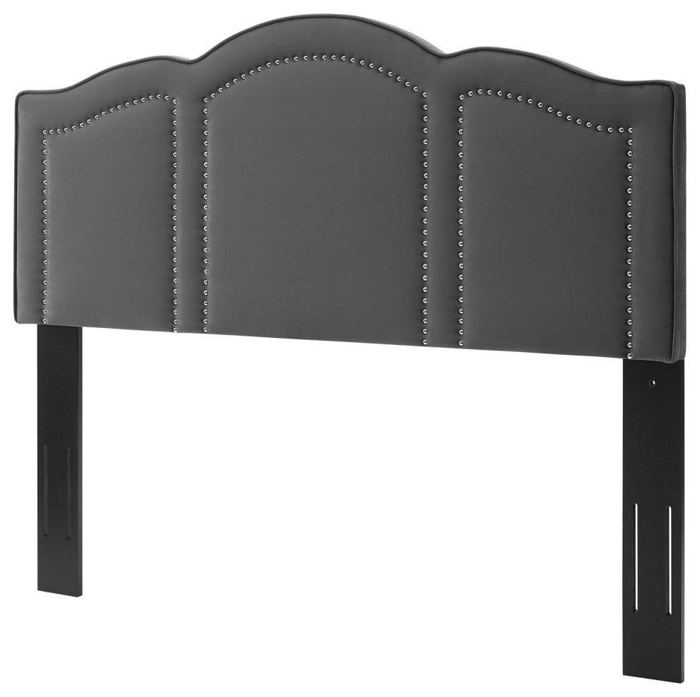 Headboard, King Size, Velvet, Dark Gray, Modern Contemporary, Bedroom