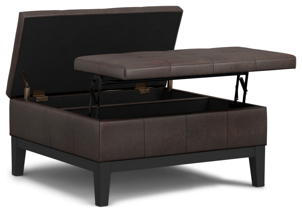 Dover Lift Top Coffee Table Storage Ottoman, Distressed Brown