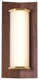 Penna 16 LED Sconce, Bright White, Distressed Brass/Dark Stained Walnut, 120v