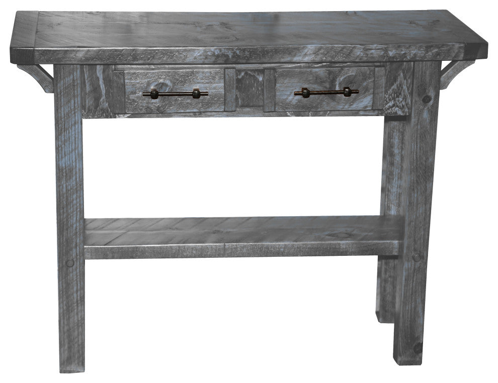 Barnwood Style Timber Peg 2-Drawer Sofa Table, Smokey Gray