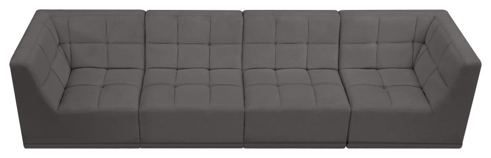 Relax Velvet Upholstered 4-Piece Modular Sofa, Grey