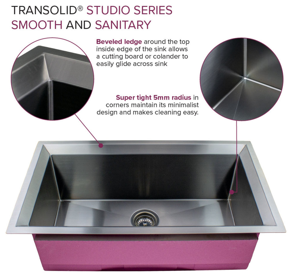 Transolid 14 Gauge Super Single Bowl Undermount Stainless Steel Kitchen Sink, Pvd Gun Metal