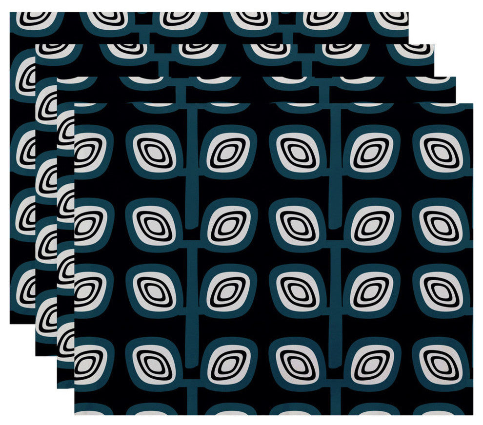 18"x14" Leaf Tree, Geometric Print Placemat, Navy Blue, Set of 4