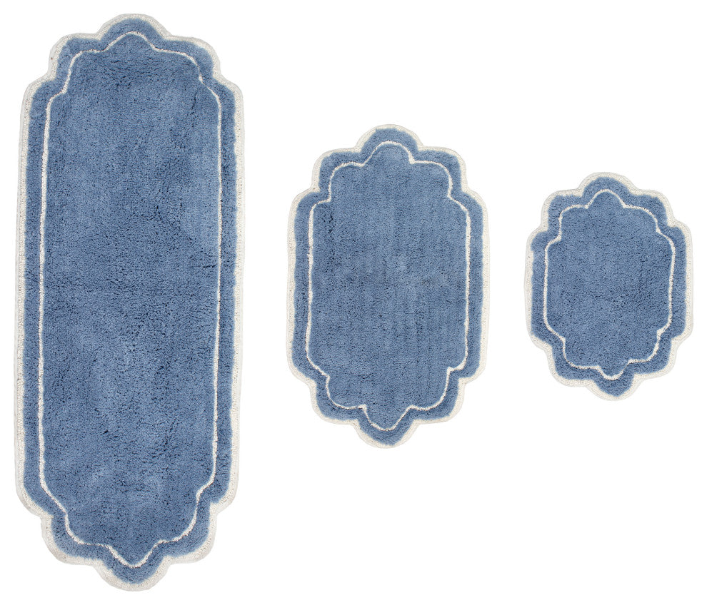 Allure Collection Absorbent Cotton Machine Washable 3-Piece Rug Set, Blue