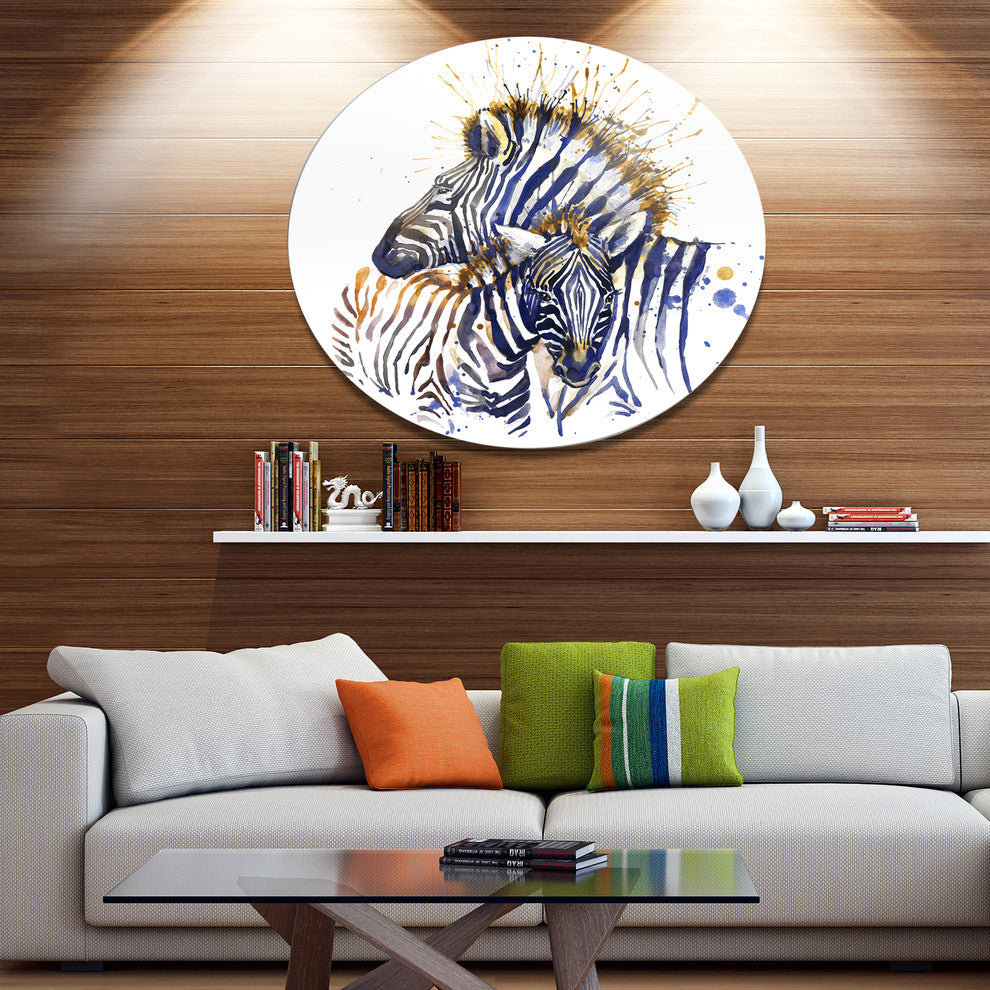 Zebra Watercolor Rightwards, Animal Round Wall Art, 11"
