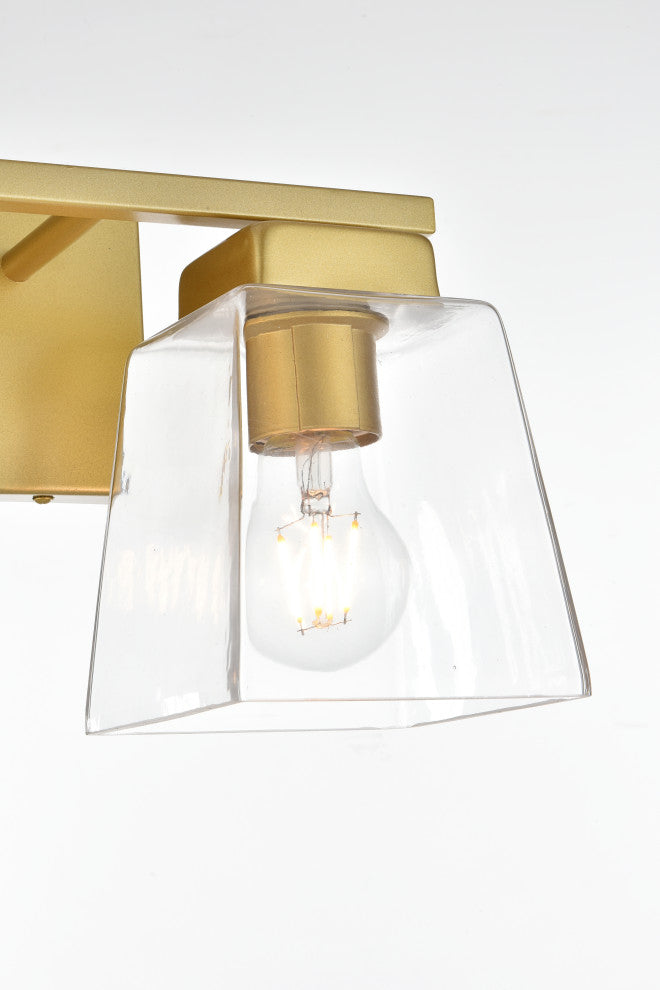 2 Light Brass And Clear Bath Sconce
