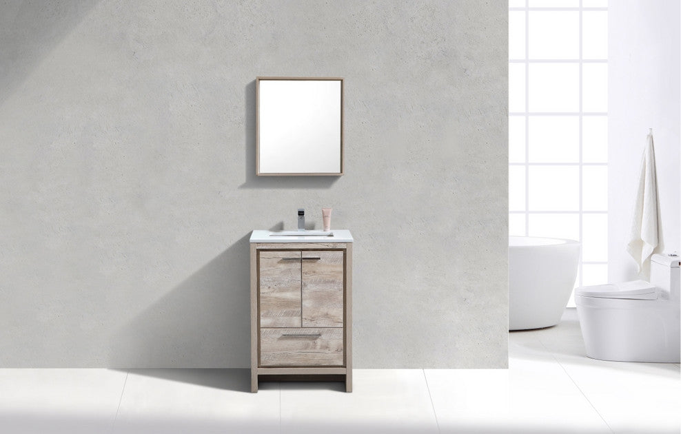 KubeBath Dolce 24" Bathroom Vanity, White Quartz Countertop, High Gloss White, N