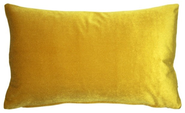 Pillow Decor - Corona Velvet Throw Pillow, Deep Yellow, 12"x20"