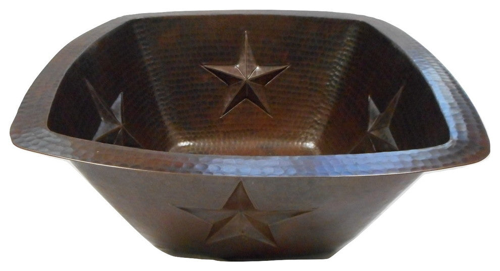 Aged Copper 15" Square Copper Kitchen Wet Bar Sink STAR Design Drain Included