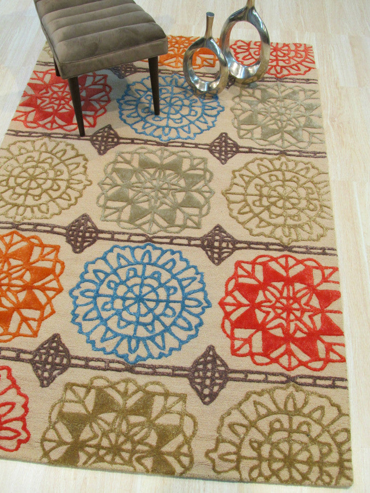 Hand-tufted Wool Beige Transitional Geometric Matrix Rug, 8'9 X 11'9