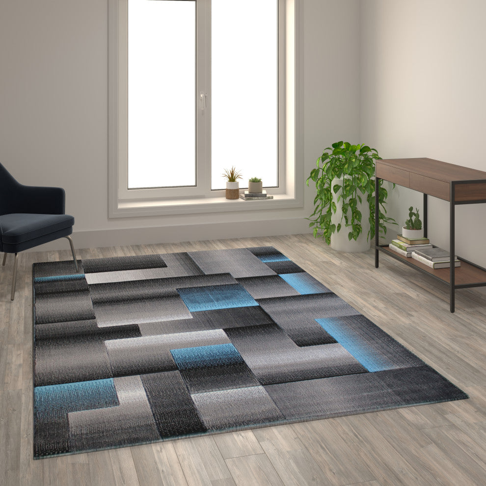 Elio Collection Color Blocked Area Rug, Blue, 6' X 9'