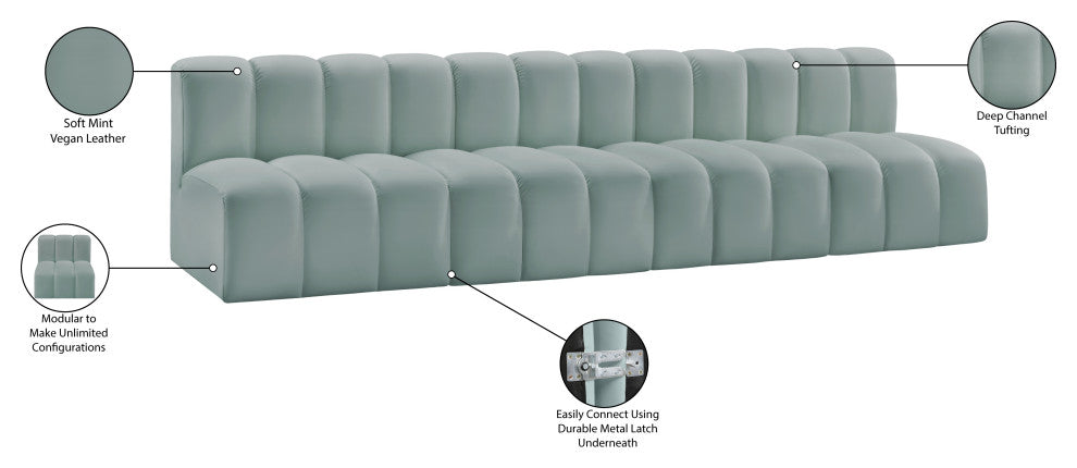 Arc Vegan Leather Upholstered 4-Pc. Modular Sofa, Green