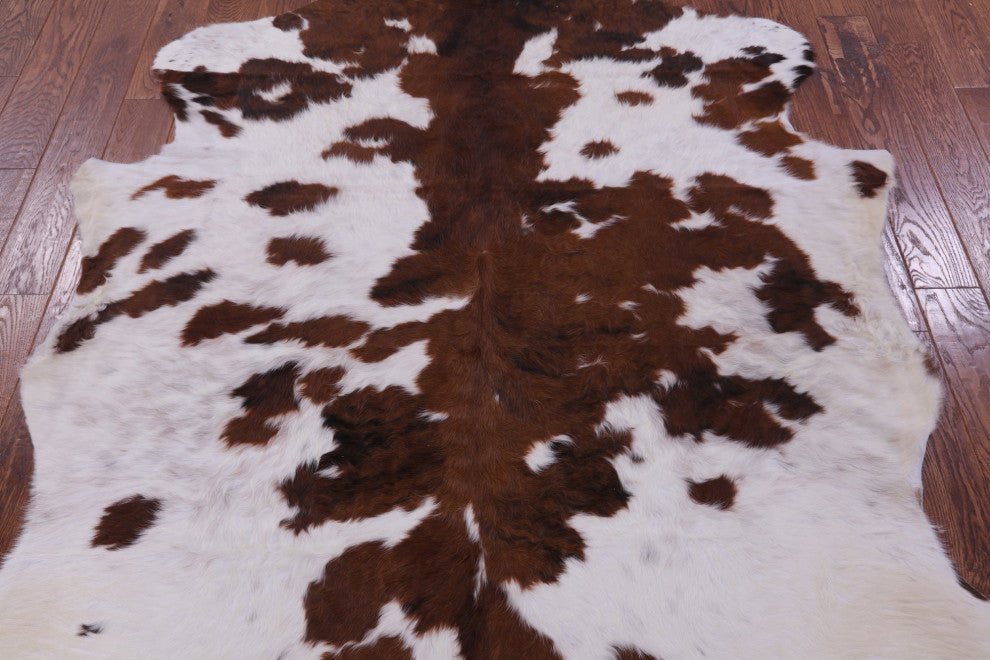 6' 7" X 5' 7" Brown and White Natural Cowhide Rug C1567