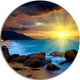 Bright Yellow Sun Over Blue Waters, Beach Disc Metal Wall Art, 11"