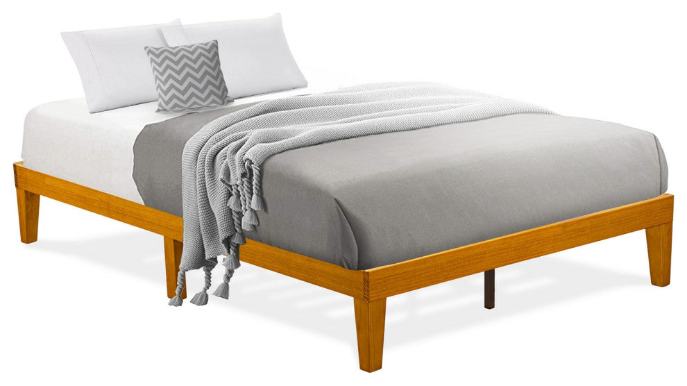 Queen Size Bed Frame With 4 Hardwood Legs And 2 Extra Center Legs Oak Finish