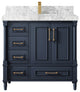 Aberdeen 36 Center Sink Bath Vanity in Hale Navy Blue  2" Carrara Marble