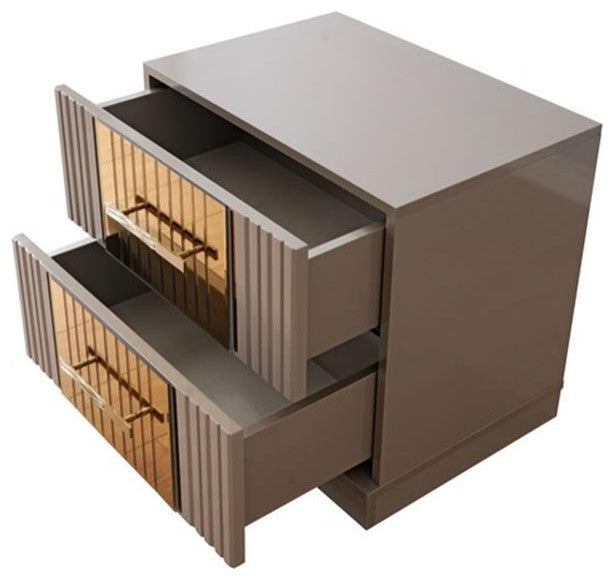 Lorenzo Gold Detailed Nightstand made with Wood in River Sand Gray