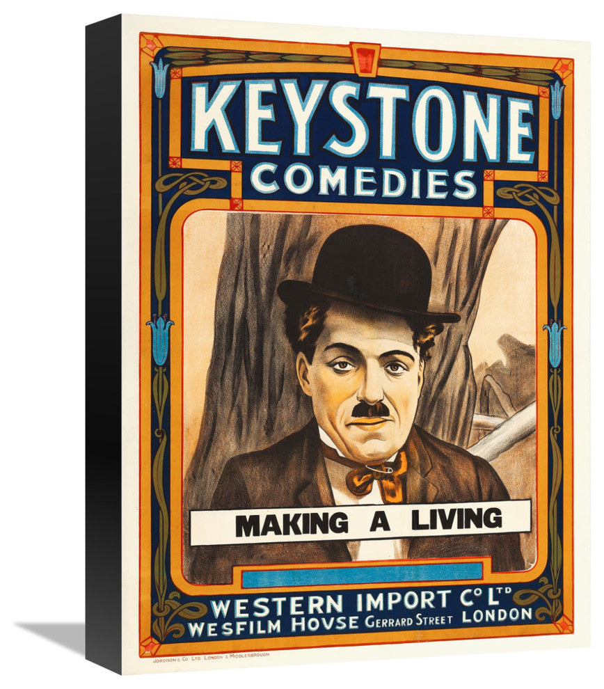 "Charlie Chaplin - Making A Living, 1914" Canvas Giclee, 12"x16"