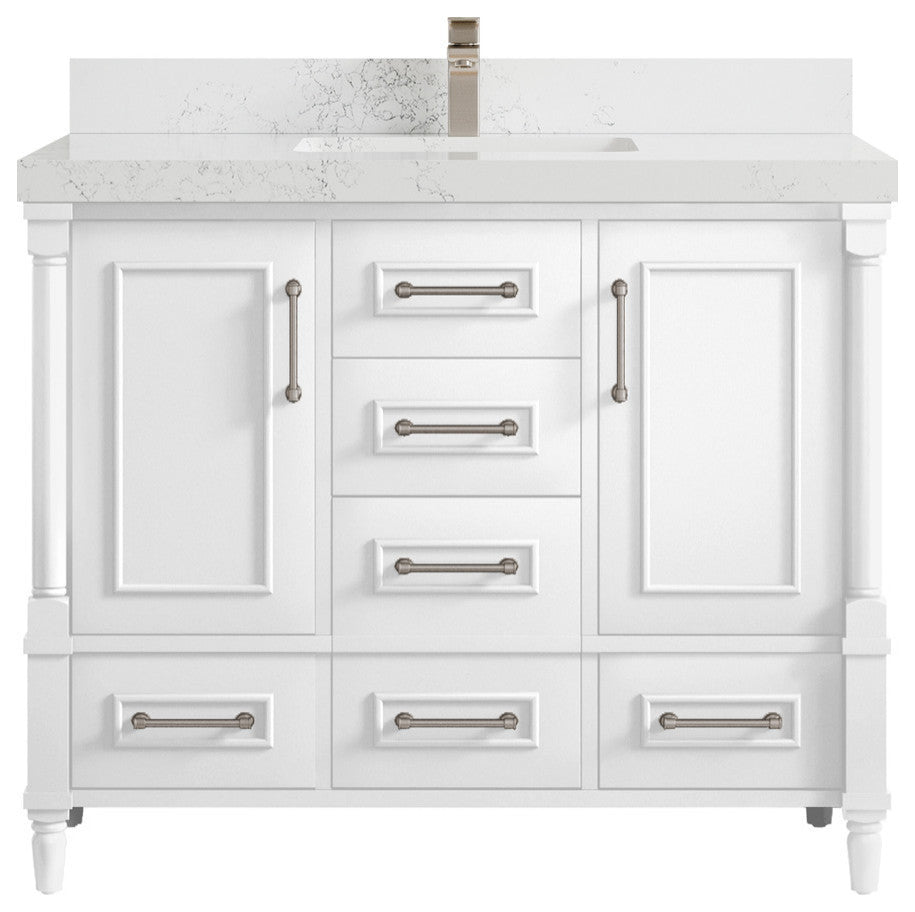Aberdeen 42 Single Sink Bath Vanity in White 2" Empira Quartz