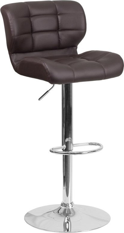 Estella Lyla Mid-Back Tufted Brown Vinyl Swivel Adjustable Barstool