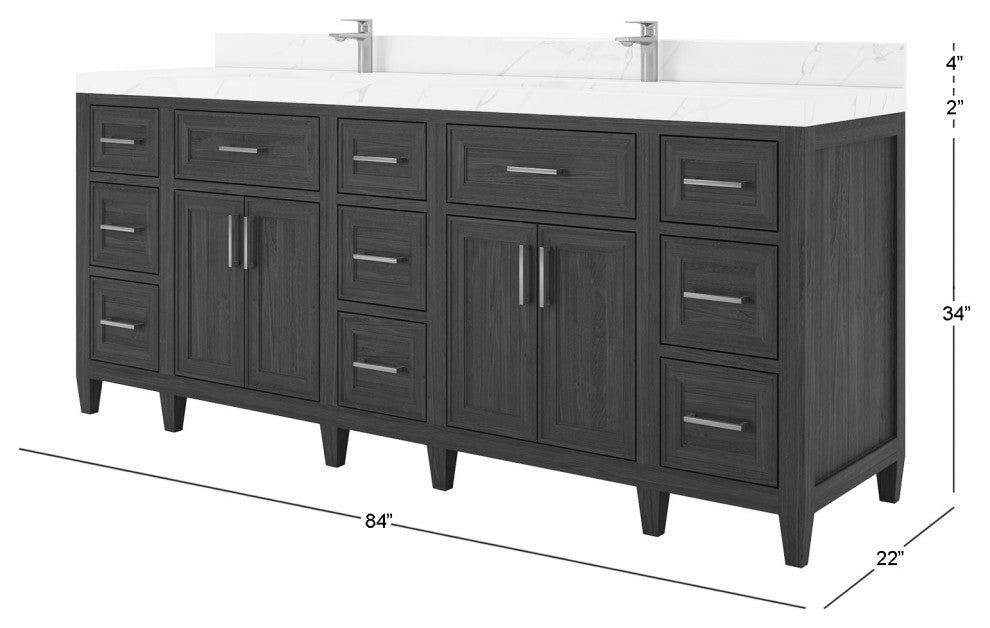 Santa Monica 84 Double Sink Bath Vanity in Whitewashed Teak 2" Carrara Marble