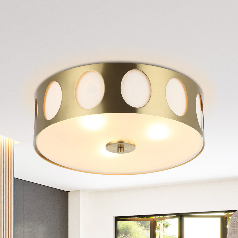 Modern Gold Flush Mount Ceiling Light with Hollow Shade,3-light