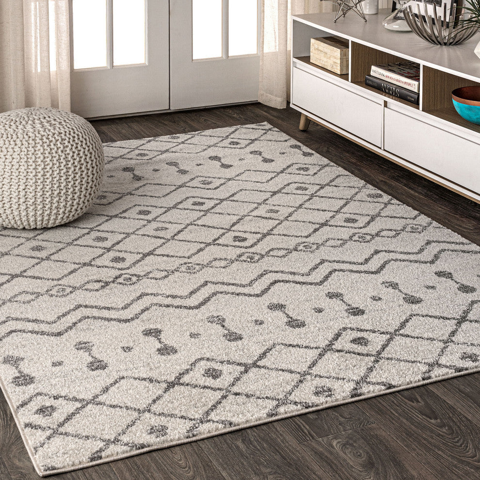 Aksil Moroccan Beni Souk Area Rug, Cream/Gray, 3 X 5
