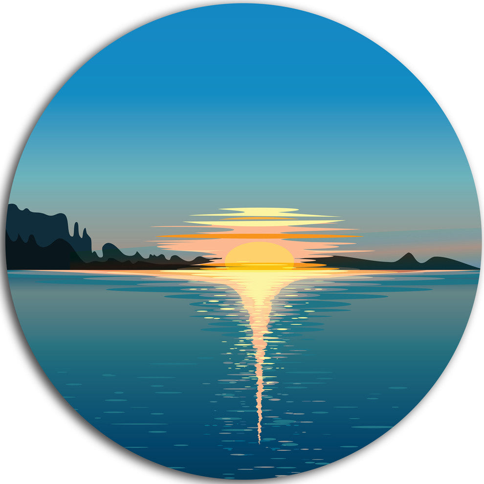 Sea Sinking Sun, Seascape Art Disc Metal Artwork, 11"