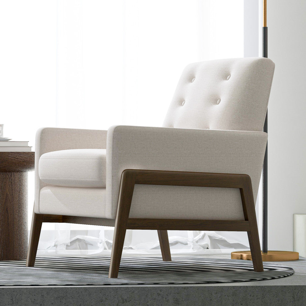 Stella Mid-Century Modern Tufted Back Upholstered Lounge Chair, Cream