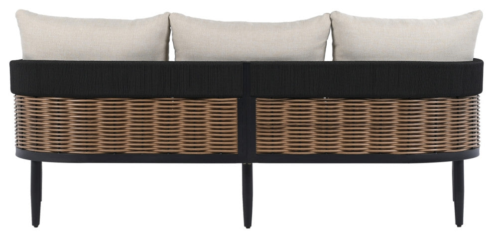 Safavieh Harrison Indoor-Outdoor 3 Seater Sofa, Black/Taupe