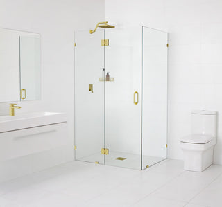 78"x52"x40" Frameless 90 Degree Shower Enclosure Glass Hinge, Satin Brass