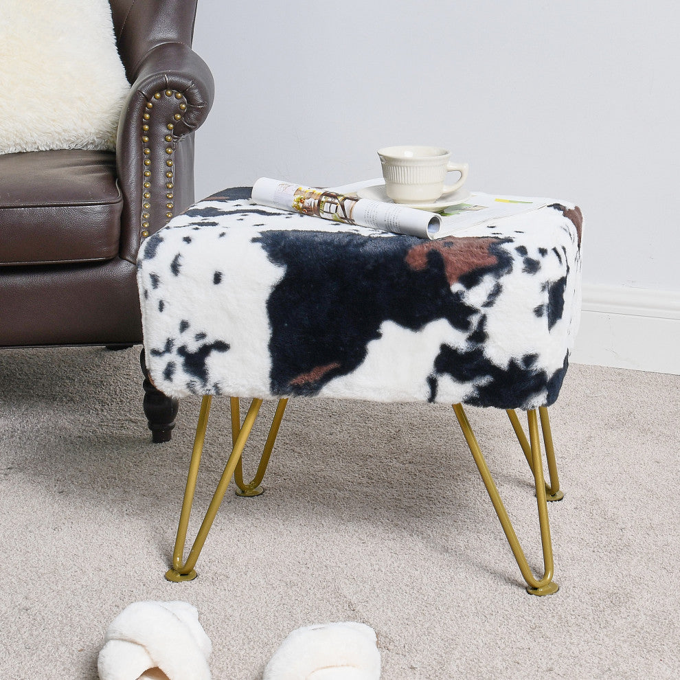 Cows Flowers Rectangle Ottoman, Cow, 19x13x17