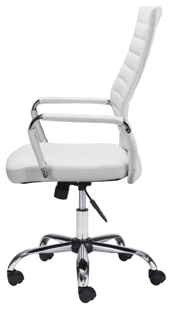 Computer Chair, Faux Vinyl Leather, Steel, White, Silver, Home Business Office