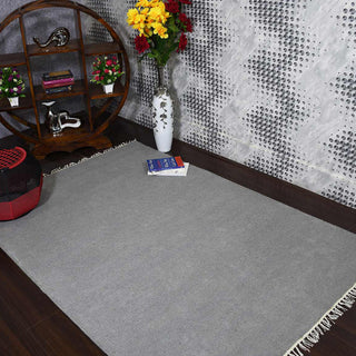 HAND WOVEN FLAT WEAVE KILIM WOOL ECO-FRIENDLY AREA RUGS-Solid,Light Silver