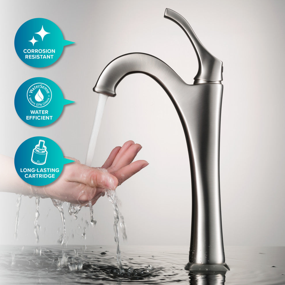 Glass Vessel Sink, Bathroom Arlo Faucet, Drain, Ring, Spot Free Stainless Steel