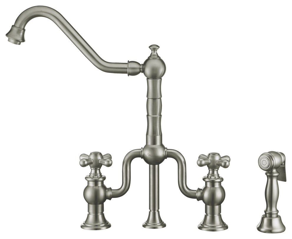 Twisthaus Plus Bridge Faucet With Long Traditional Swivel Spout, Cross Handles a