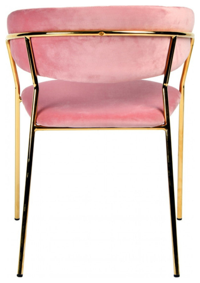 Set of 2 Curved Chic Pink and Gold Velour Dining Chairs