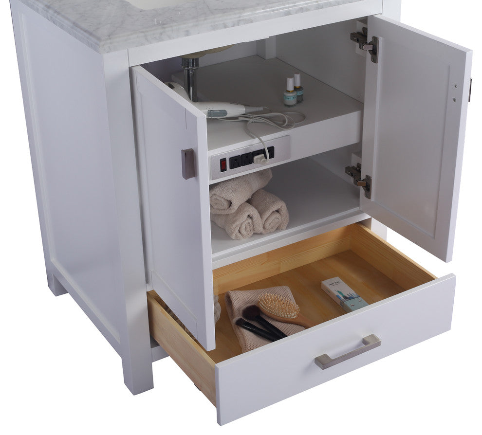Wilson Vanity, White, 30", Black Wood Marble