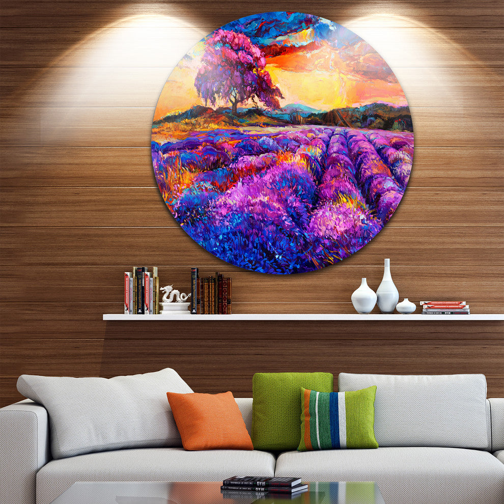 Colorful Lavender Fields, Photography Large Disc Metal Wall Art, 11"