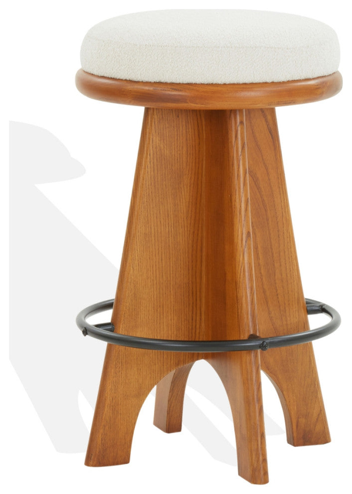 Safavieh Couture Bellarita Swivel Counter Stool, Ivory/Walnut