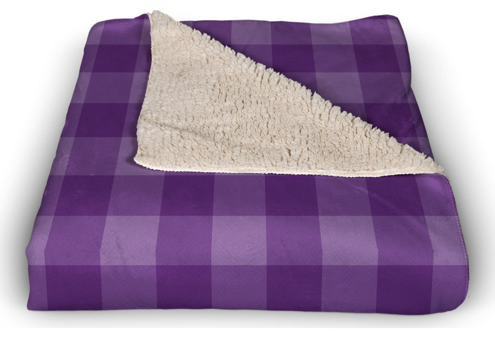 Fleur De Lis Purple Buffalo Check 50x60 Sherpa Fleece Blanket