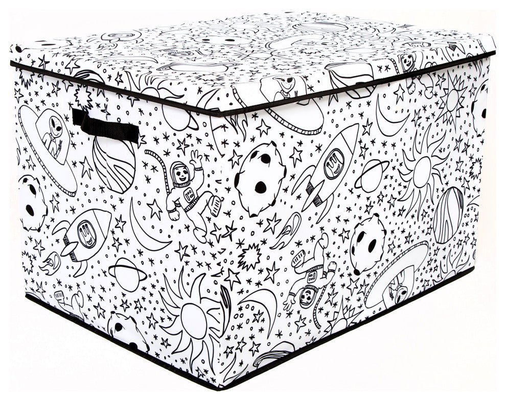 Kid's Coloring Large Lidded Trunk with Removable Divider, Space Print