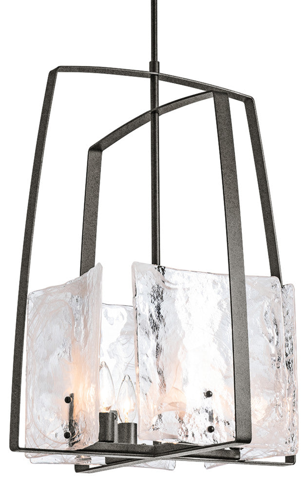 Arc Pendant, Natural Iron Finish, White Swirl Glass, Standard Overall Height