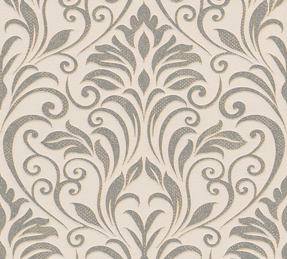 Moments, Baroque Motifs, Flowers And Garlands Beige Wallpaper Roll, Modern