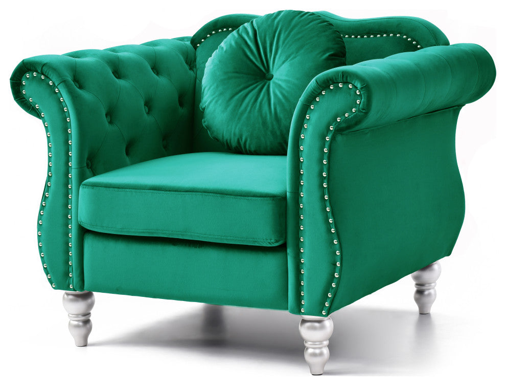 Hollywood Green Velvet Tufted Accent Chair