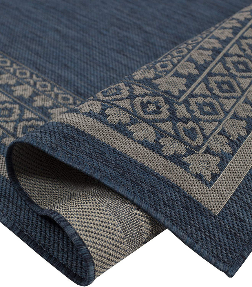 Outdoor Collection Oriental Accent Water Proof Rug, Midnight Blue, 5'3"x7'6"