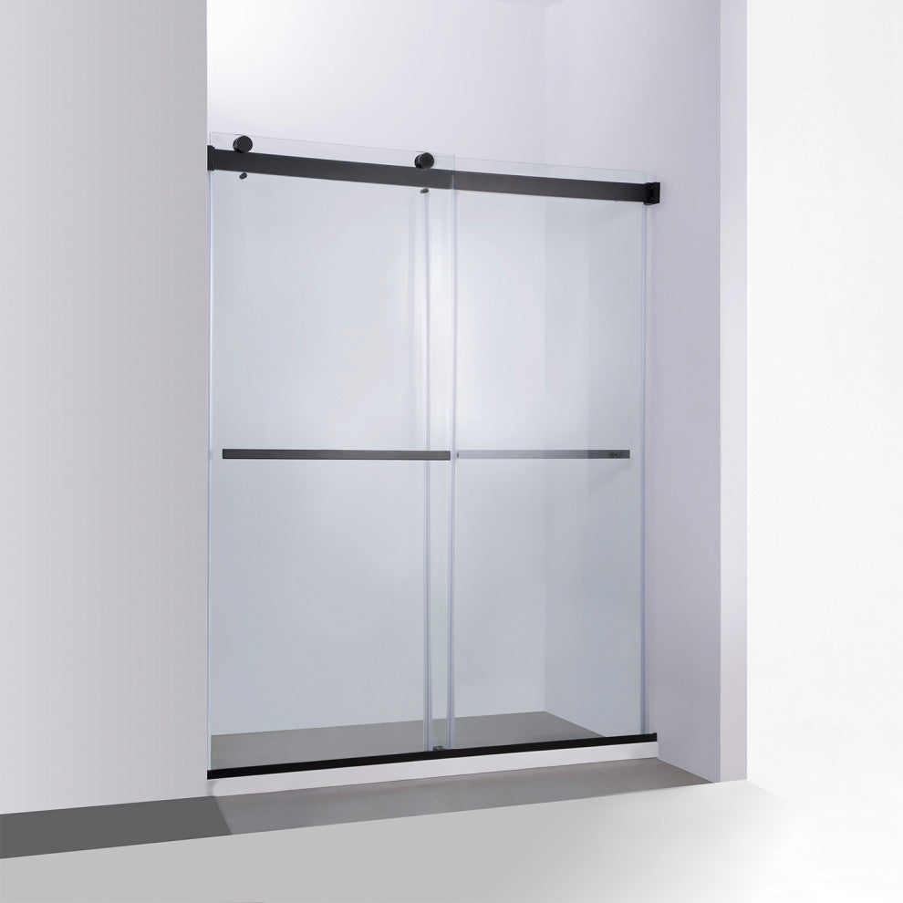 Spezia Double Sliding Frameless Shower Door, Matt Black, 64" W X 76" H