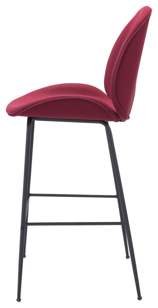 Bar Stool Chair Barstool, Steel Metal, Fabric, Red, Black, Kitchen Cafe Bistro